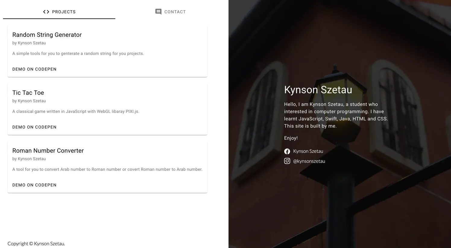 A screenshot of version 1 of kynsonszetau.com